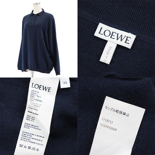 LOEWE Long sleeve polo shirt wool Navy Women XS Used Authentic
