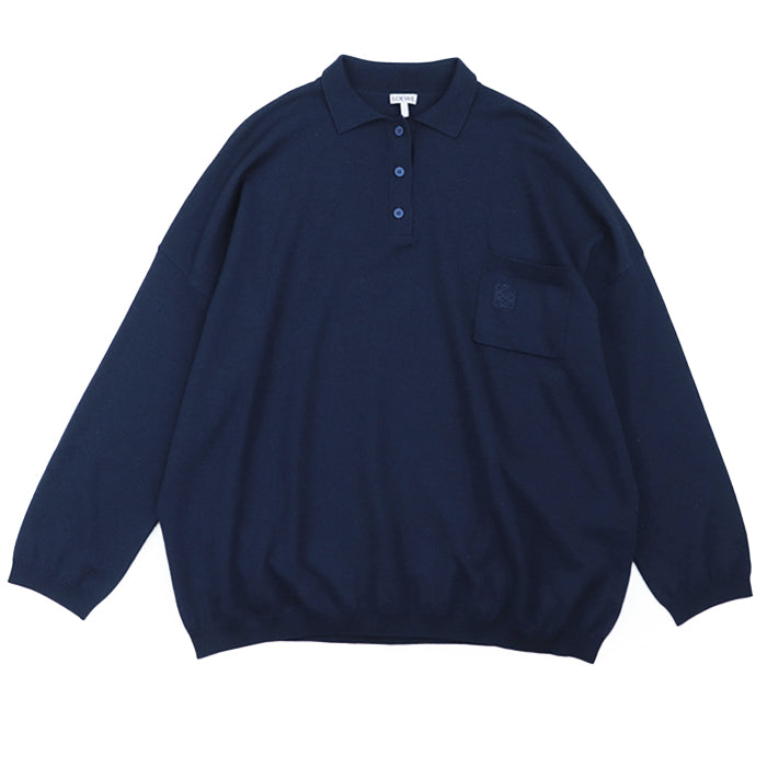 LOEWE Long sleeve polo shirt wool Navy Women XS Used Authentic