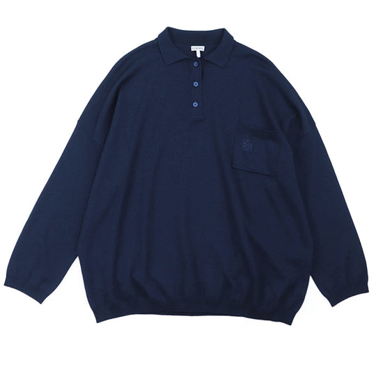 LOEWE Long sleeve polo shirt wool Navy Women XS Used Authentic