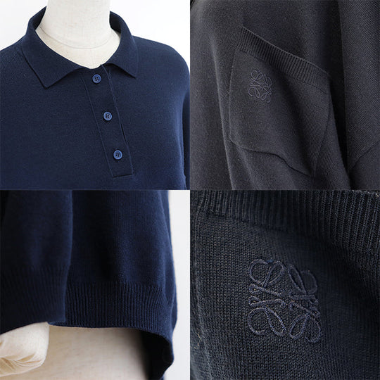 LOEWE Long sleeve polo shirt wool Navy Women XS Used Authentic