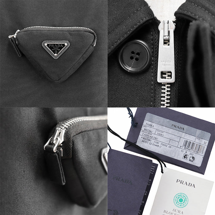 PRADA Other outerwear [Outer material] 51% polyamide, 49% cotton [Lining] 100% recycled polyamide [Filling] 55% polyester, 45% recycled polyester [Leather part] 100% calf leather black SGC091 S222 11HJ mens M Used Authentic