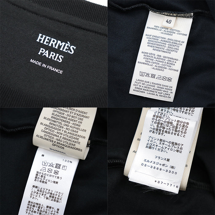 HERMES Cut cotton 100% black Women 40 Used Authentic
