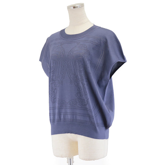 HERMES Cut 92% silk, 6% nylon Gray purple Women 40 Used Authentic