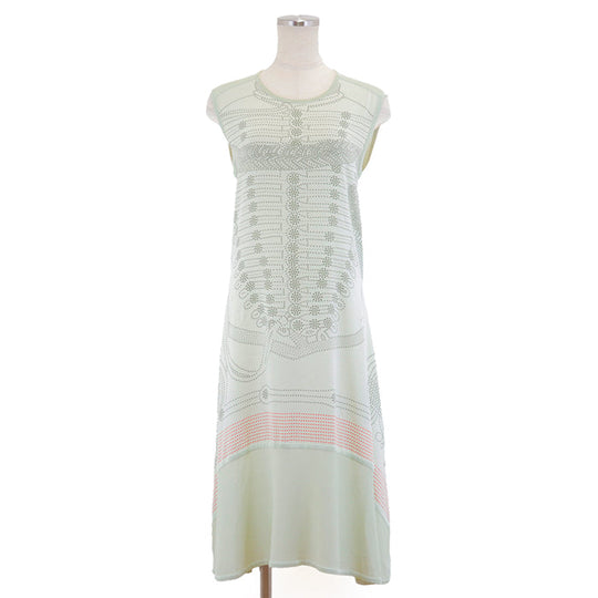 HERMES one piece 100% silk, 63% rayon Light green Women 38 Used Authentic