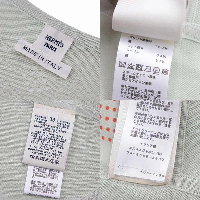 HERMES one piece 100% silk, 63% rayon Light green Women 38 Used Authentic