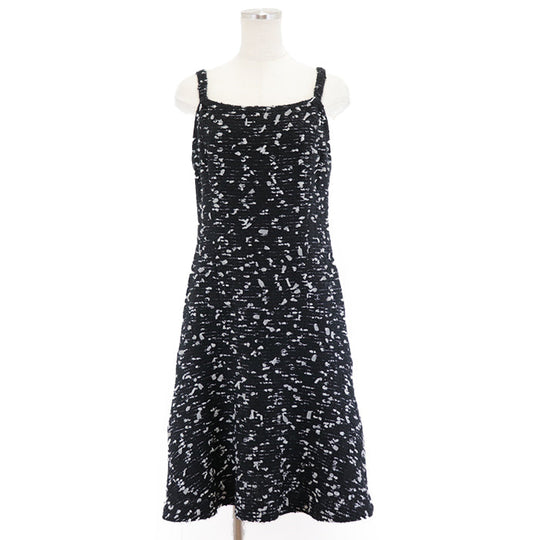 CHANEL one piece 72% wool, 8% nylon, 2% polyethylene [Lining] 90% silk, 10% spandex Black White Women 42 Used Authentic