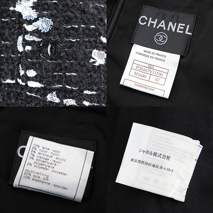 CHANEL one piece 72% wool, 8% nylon, 2% polyethylene [Lining] 90% silk, 10% spandex Black White Women 42 Used Authentic