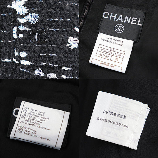 CHANEL one piece 72% wool, 8% nylon, 2% polyethylene [Lining] 90% silk, 10% spandex Black White Women 42 Used Authentic