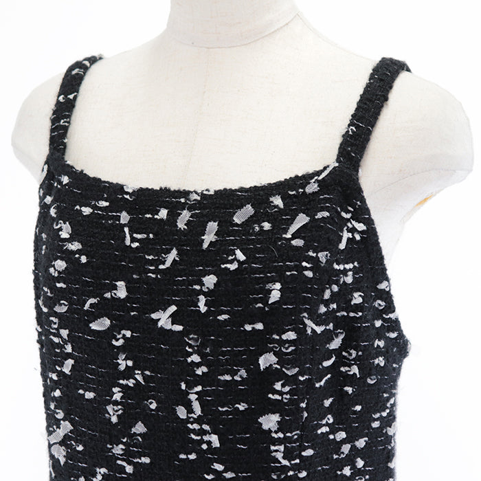 CHANEL one piece 72% wool, 8% nylon, 2% polyethylene [Lining] 90% silk, 10% spandex Black White Women 42 Used Authentic