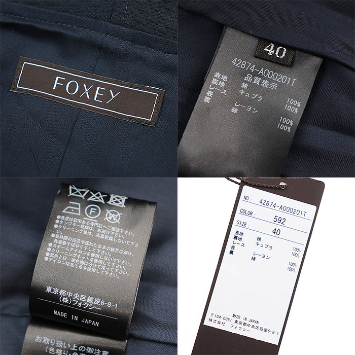 FOXEY one piece [Outer fabric] 100% cotton [Lining] 100% cupra [Other fabric] 100% rayon, 100% cotton Navy Women 40 Used Authentic