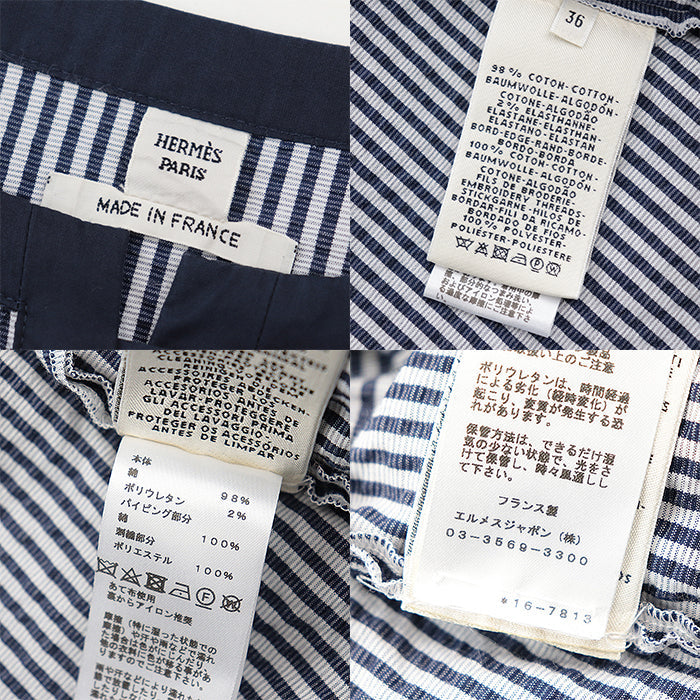 HERMES one piece 98% cotton, 2% polyurethane [Other fabric] 100% cotton, 100% polyester White navy Women 36 Used Authentic