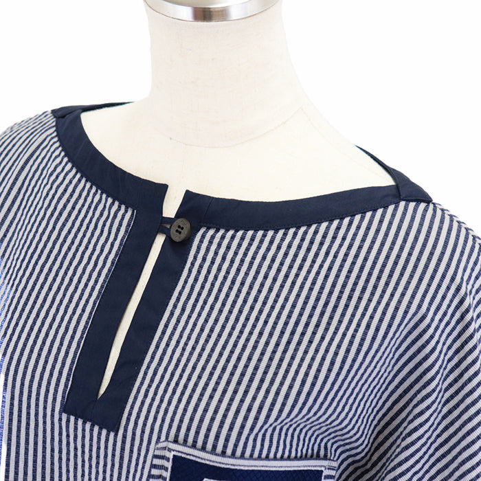 HERMES one piece 98% cotton, 2% polyurethane [Other fabric] 100% cotton, 100% polyester White navy Women 36 Used Authentic