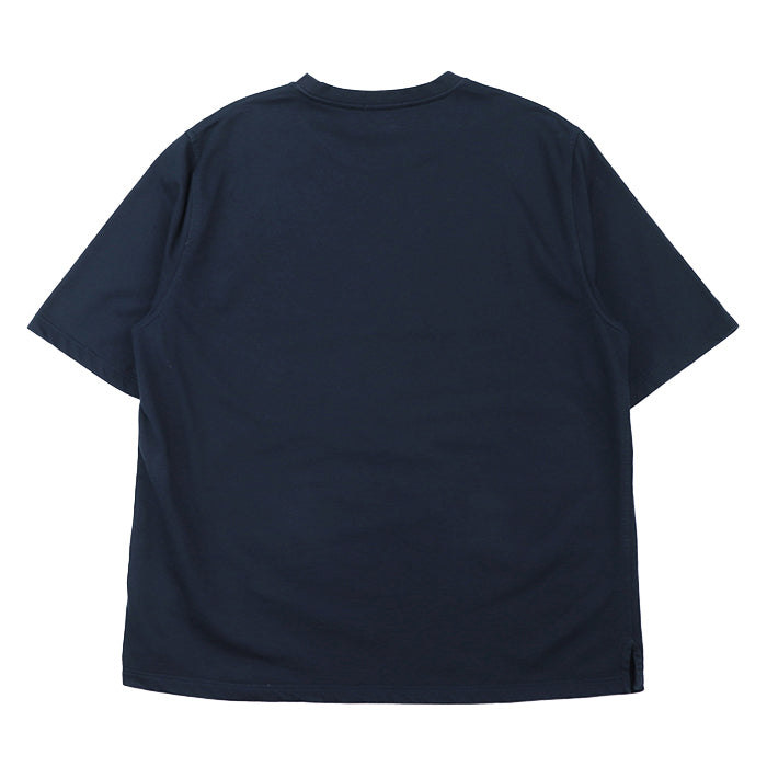 HERMES Short sleeve T-shirt 100% cotton [Rib] 81% cotton, 19% polyurethane [Leather part] Sheepskin Navy mens XXL Used Authentic