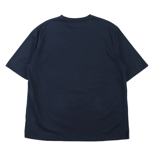 HERMES Short sleeve T-shirt 100% cotton [Rib] 81% cotton, 19% polyurethane [Leather part] Sheepskin Navy mens XXL Used Authentic