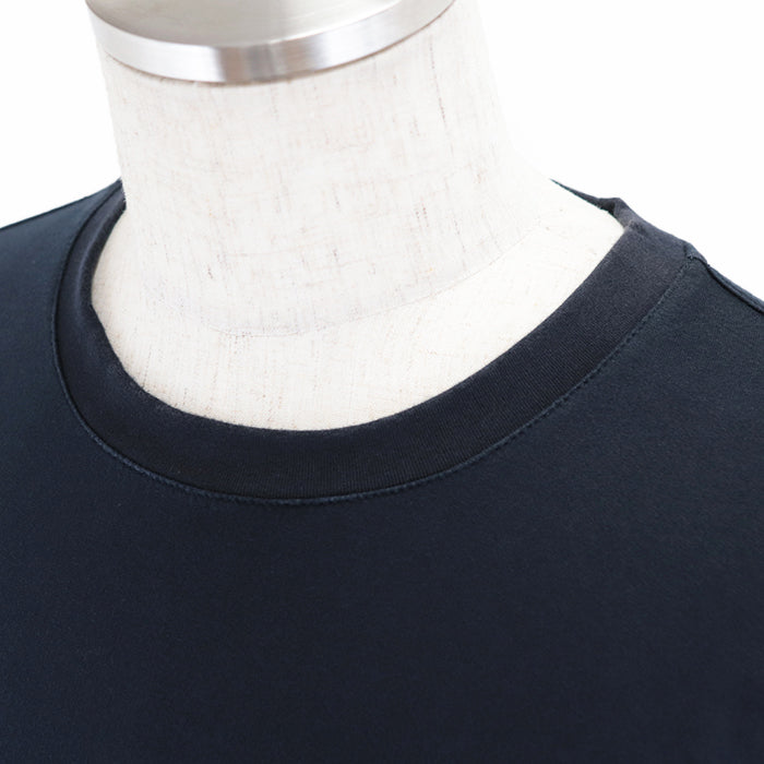 HERMES Short sleeve T-shirt 100% cotton [Rib] 81% cotton, 19% polyurethane [Leather part] Sheepskin Navy mens XXL Used Authentic