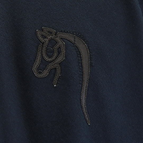HERMES Short sleeve T-shirt 100% cotton [Rib] 81% cotton, 19% polyurethane [Leather part] Sheepskin Navy mens XXL Used Authentic
