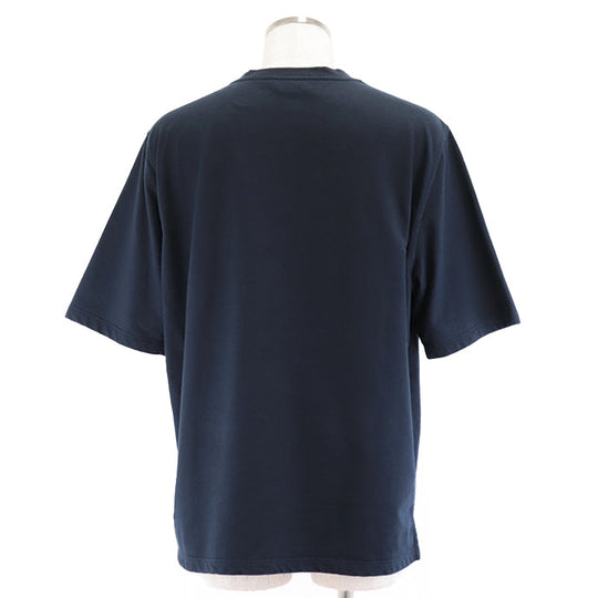 HERMES Short sleeve T-shirt 100% cotton [Rib] 81% cotton, 19% polyurethane [Leather part] Sheepskin Navy mens XXL Used Authentic
