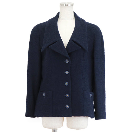 CHANEL Other outerwear [Outer material] 88% linen wool, 12% nylon [Lining] 100% silk Navy Women 42 Used Authentic