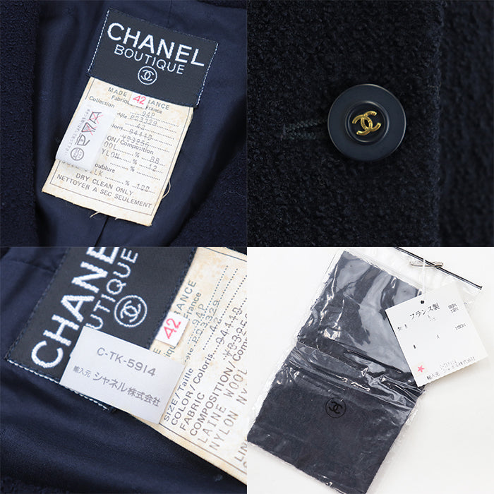 CHANEL Other outerwear [Outer material] 88% linen wool, 12% nylon [Lining] 100% silk Navy Women 42 Used Authentic