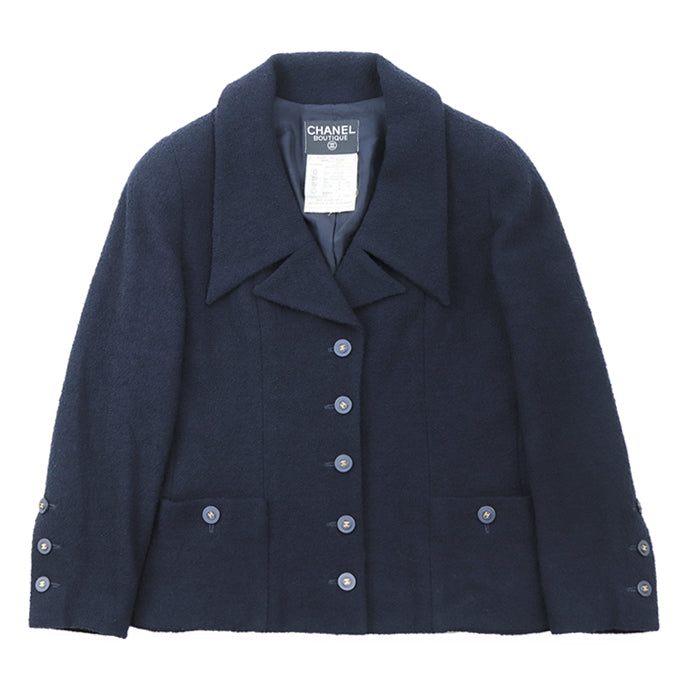 CHANEL Other outerwear [Outer material] 88% linen wool, 12% nylon [Lining] 100% silk Navy Women 42 Used Authentic