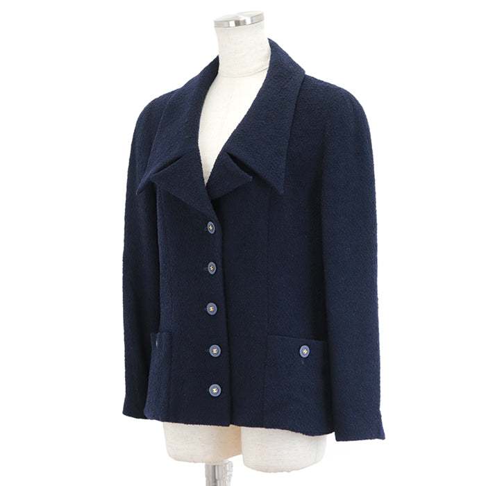 CHANEL Other outerwear [Outer material] 88% linen wool, 12% nylon [Lining] 100% silk Navy Women 42 Used Authentic