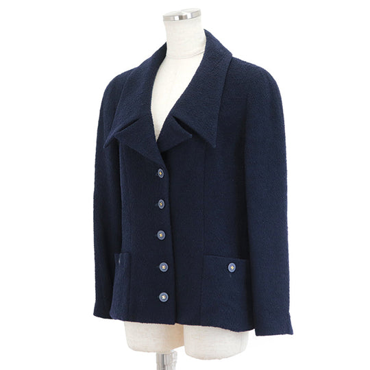 CHANEL Other outerwear [Outer material] 88% linen wool, 12% nylon [Lining] 100% silk Navy Women 42 Used Authentic