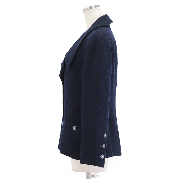 CHANEL Other outerwear [Outer material] 88% linen wool, 12% nylon [Lining] 100% silk Navy Women 42 Used Authentic