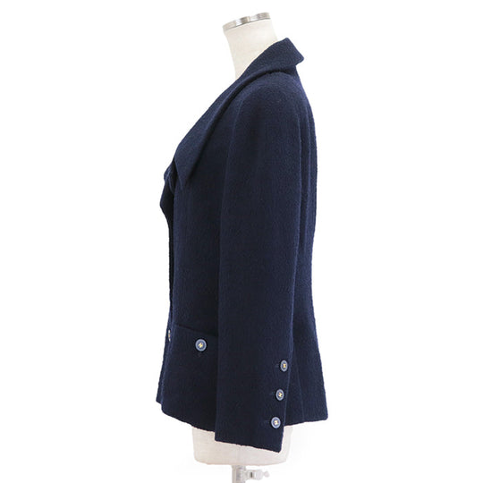 CHANEL Other outerwear [Outer material] 88% linen wool, 12% nylon [Lining] 100% silk Navy Women 42 Used Authentic