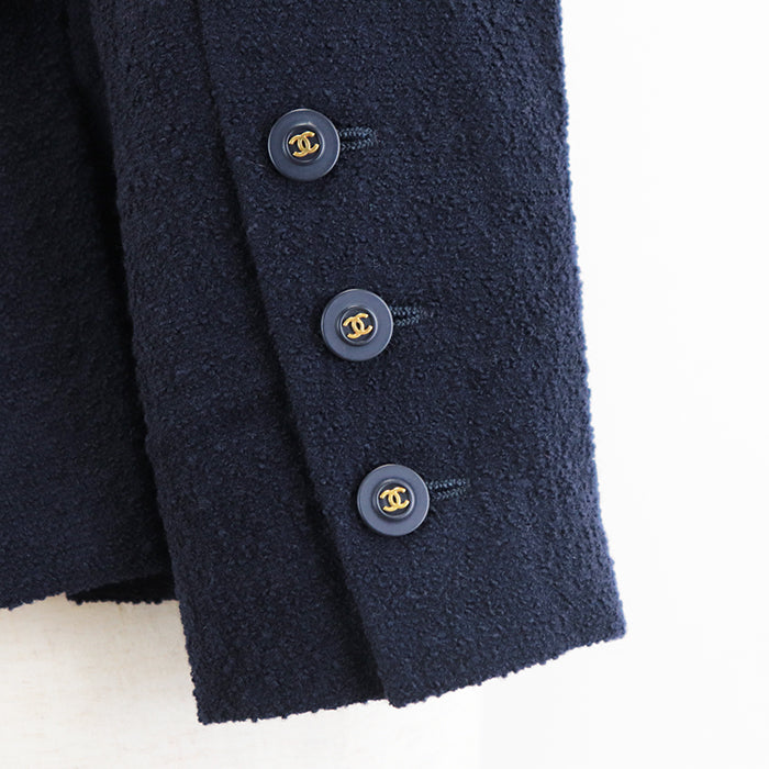 CHANEL Other outerwear [Outer material] 88% linen wool, 12% nylon [Lining] 100% silk Navy Women 42 Used Authentic