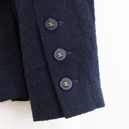 CHANEL Other outerwear [Outer material] 88% linen wool, 12% nylon [Lining] 100% silk Navy Women 42 Used Authentic
