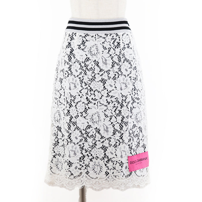 DOLCE&GABBANA skirt Cotton silk White black Women 42 Used Authentic