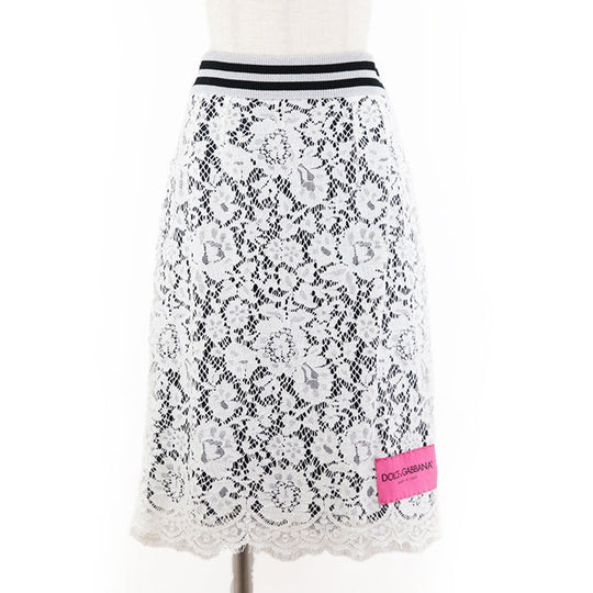 DOLCE&GABBANA skirt Cotton silk White black Women 42 Used Authentic