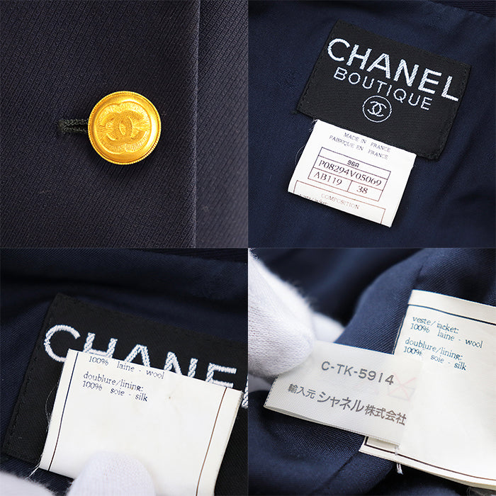 CHANEL tailored jacket [Outer material] 100% wool [Lining] 100% silk Navy Women 38 Used Authentic