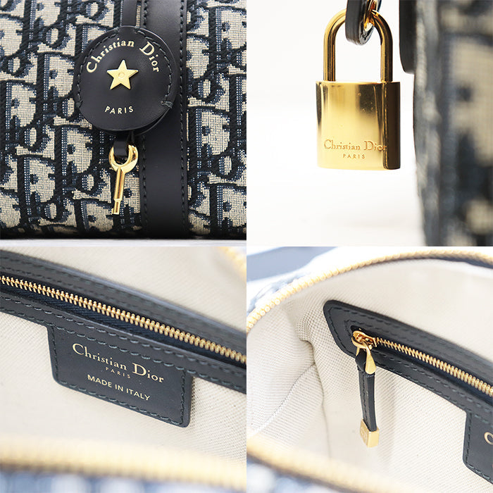 Christian Dior Handbag Cotton %, Calfskin % Light Beige, Black Women Used Authentic