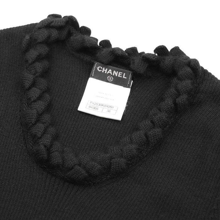 CHANEL knit Cashmere 100% black P42530 Women 38 Used Authentic