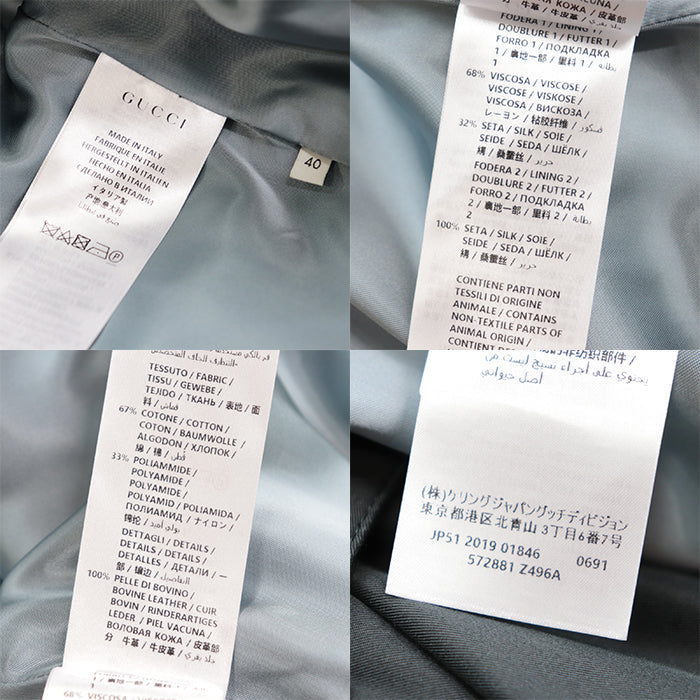 GUCCI coat [Outer material] 67% cotton, 33% nylon; [Lining] 100% silk; [Other material] 68% rayon, 32% silk; [Leather part] 100% cowhide black 572881 Women 40 Used Authentic