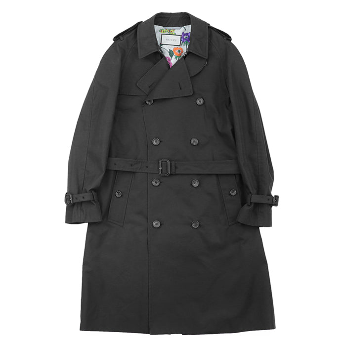 GUCCI coat [Outer material] 67% cotton, 33% nylon; [Lining] 100% silk; [Other material] 68% rayon, 32% silk; [Leather part] 100% cowhide black 572881 Women 40 Used Authentic