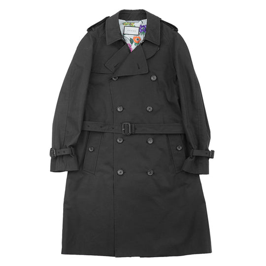 GUCCI coat [Outer material] 67% cotton, 33% nylon; [Lining] 100% silk; [Other material] 68% rayon, 32% silk; [Leather part] 100% cowhide black 572881 Women 40 Used Authentic
