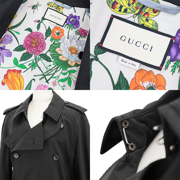 GUCCI coat [Outer material] 67% cotton, 33% nylon; [Lining] 100% silk; [Other material] 68% rayon, 32% silk; [Leather part] 100% cowhide black 572881 Women 40 Used Authentic