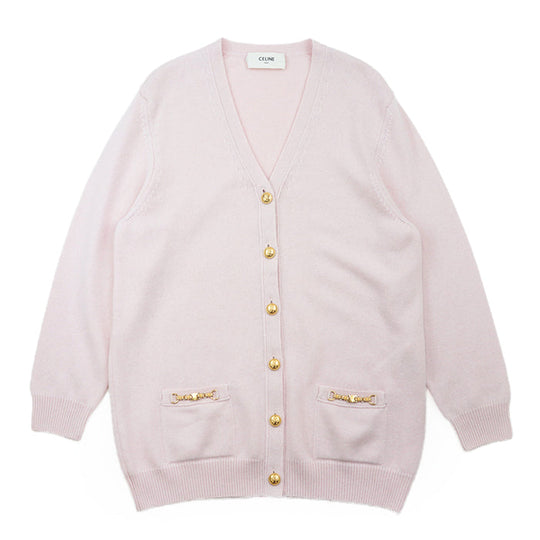 CELINE cardigan Cashmere 100% Light pink 2A21O152I Women M Used Authentic