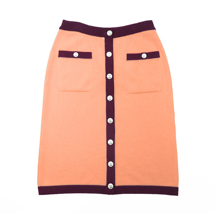 CHANEL skirt Cashmere 100% Orange Burgundy P64644 Women 36 Used Authentic