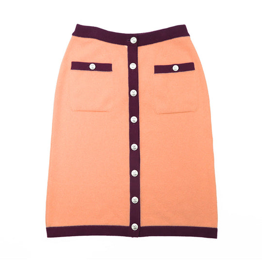 CHANEL skirt Cashmere 100% Orange Burgundy P64644 Women 36 Used Authentic