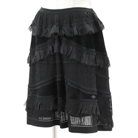 CHANEL skirt [Outer material] 95% rayon, 5% spandex [Lining] 76% nylon, 18% rayon black P31452 Women 38 Used Authentic