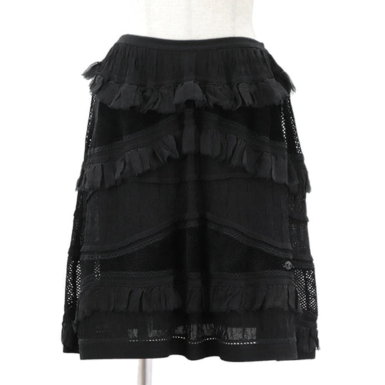 CHANEL skirt [Outer material] 95% rayon, 5% spandex [Lining] 76% nylon, 18% rayon black P31452 Women 38 Used Authentic