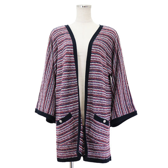 CHANEL knit 67% cotton, 19% cashmere Tricolor Navy P42939 Women 38 Used Authentic