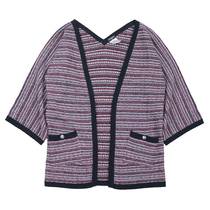 CHANEL knit 67% cotton, 19% cashmere Tricolor Navy P42939 Women 38 Used Authentic