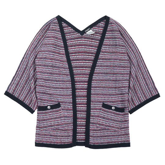 CHANEL knit 67% cotton, 19% cashmere Tricolor Navy P42939 Women 38 Used Authentic