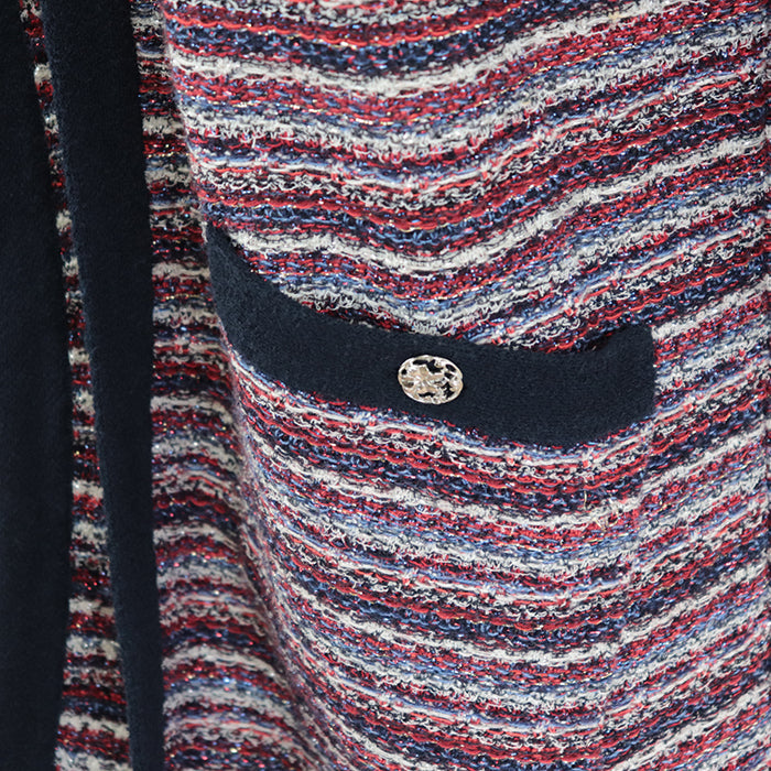 CHANEL knit 67% cotton, 19% cashmere Tricolor Navy P42939 Women 38 Used Authentic