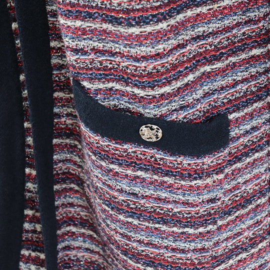 CHANEL knit 67% cotton, 19% cashmere Tricolor Navy P42939 Women 38 Used Authentic