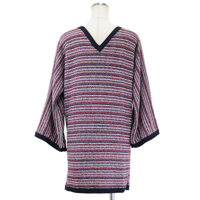 CHANEL knit 67% cotton, 19% cashmere Tricolor Navy P42939 Women 38 Used Authentic